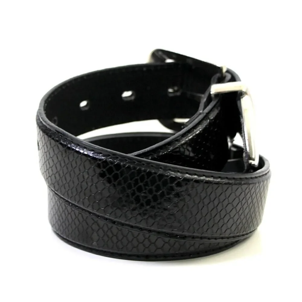 SNAKE EMBOSSED BLACK GENUINE LEATHER 1 1/4